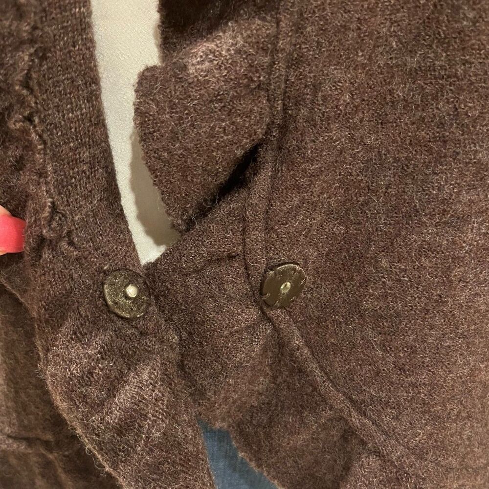 CYNTHIA ROWLEY 100% Wool Ruffle Felted Floral Design Cardigan Jacket Brown Sz M - Picture 7 of 8